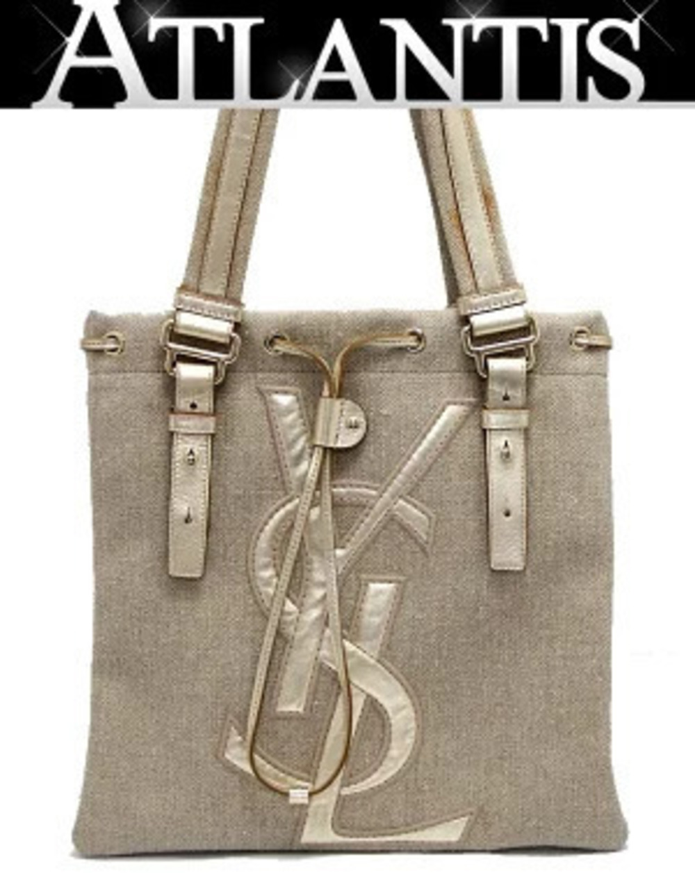 Saint Laurent YVES Kahala Tote Bag Beige Cream Gold Canvas